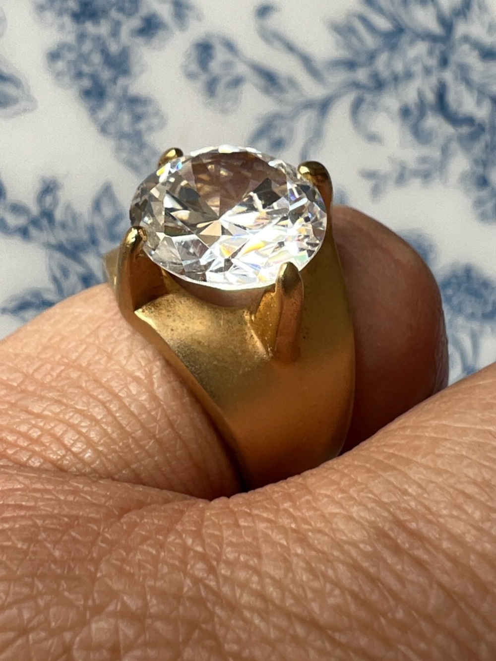 Matte Gold Tone Round Cut CZ Statement Ring Size 5.75 #57512